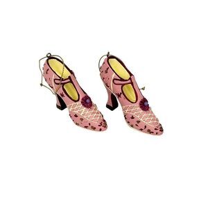 2 Vintage Victorian Pink Heeled Shoes Christmas Holiday Ornaments
